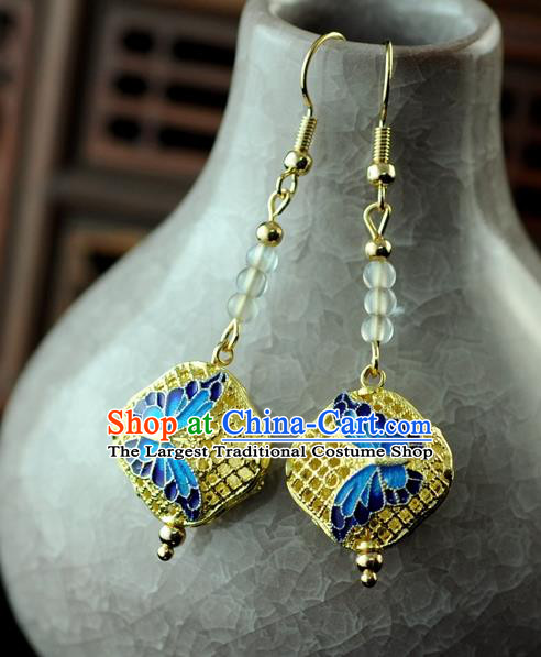 Chinese Traditional Jewelry Accessories Ancient Hanfu Blueing Butterfly Earrings for Women