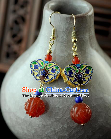 Chinese Traditional Jewelry Accessories Ancient Hanfu Blueing Butterfly Agate Earrings for Women