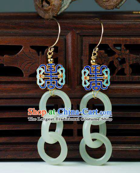 Chinese Traditional Jewelry Accessories Ancient Hanfu Jade Cloisonne Earrings for Women