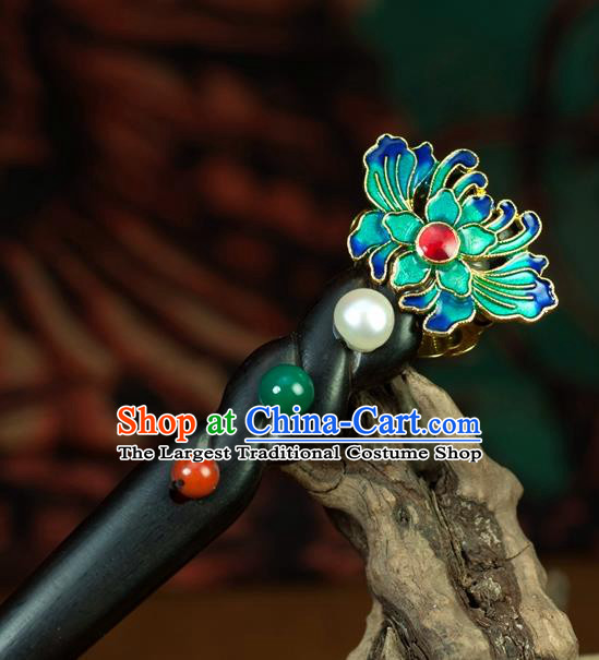 Chinese Traditional Hanfu Blueing Lotus Hair Clip Hair Accessories Ancient Classical Hairpins for Women