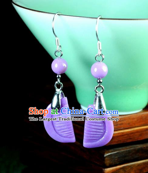 Chinese Traditional Jade Jewelry Accessories Ancient Hanfu Purple Micalex Earrings for Women