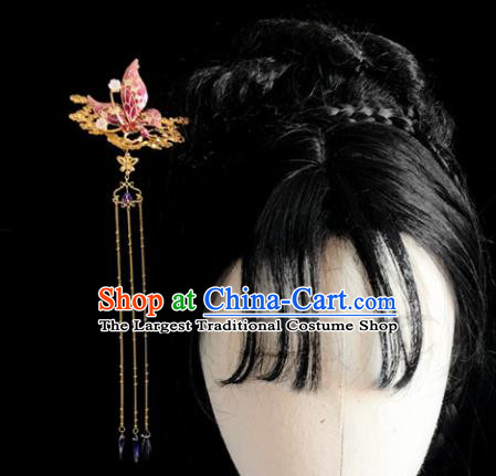 Chinese Classical Hair Accessories Traditional Ancient Hanfu Pink Butterfly Hair Clip Hairpins for Women