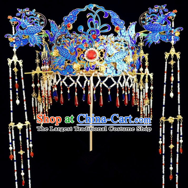 Chinese Classical Hairpins Wedding Hair Accessories Traditional Ancient Queen Blueing Phoenix Coronet for Women