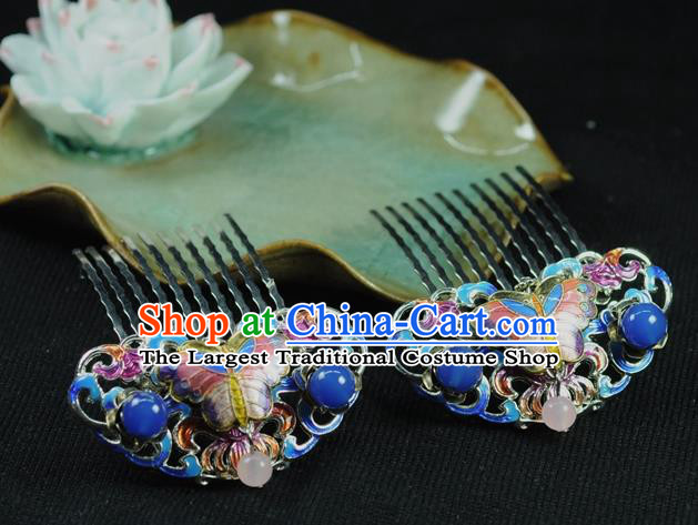 Chinese Traditional Hanfu Cloisonne Hair Comb Hair Accessories Ancient Classical Butterfly Hairpins for Women