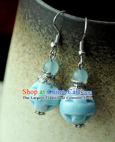 Chinese Traditional Jewelry Accessories Ancient Hanfu Blue Ceramics Earrings for Women