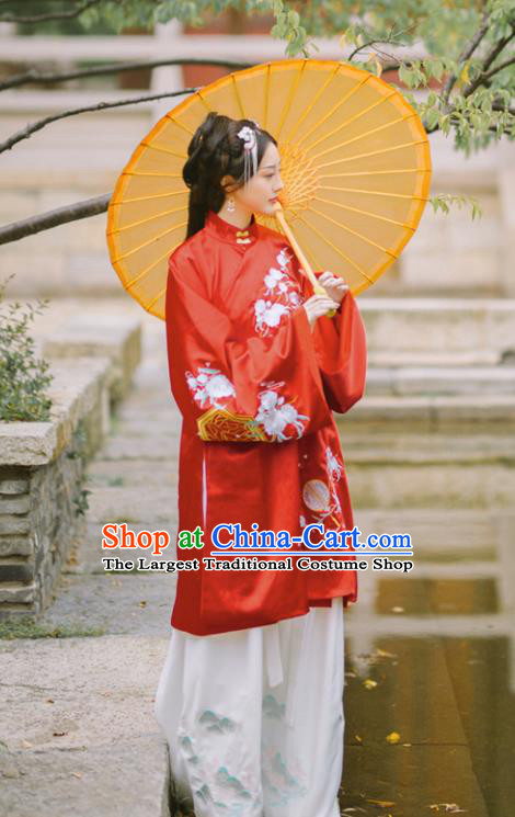 Chinese Ming Dynasty Princess Red Hanfu Dress Traditional Ancient Nobility Lady Embroidered Costumes for Women