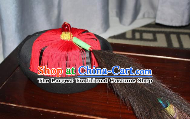 Chinese Traditional Qing Dynasty Minister Headdress Ancient Manchu Chancellor Hat for Men