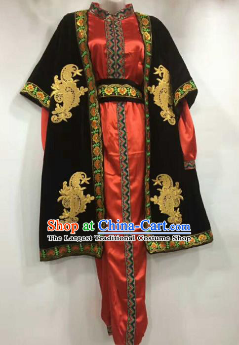 Chinese Traditional Folk Dance Red Costumes Uigurian Minority Dance Clothing for Men