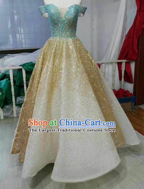 Top Grade Modern Dance Golden Full Dress Stage Performance Princess Costume for Women