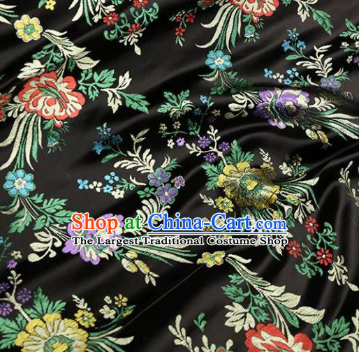 Asian Chinese Traditional Fabric Material Qipao Black Brocade Classical Begonia Pattern Design Satin Drapery