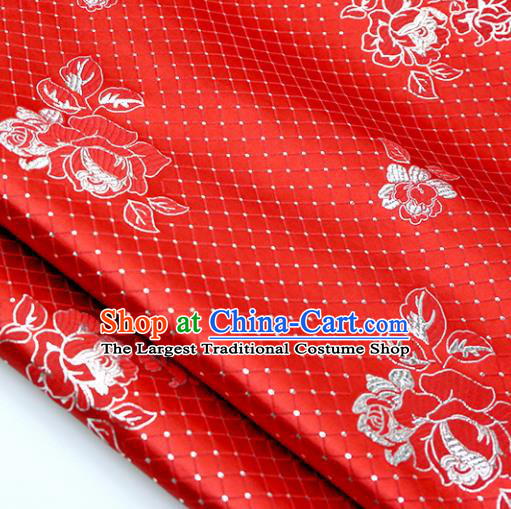 Chinese Traditional Red Brocade Classical Roses Pattern Design Silk Fabric Material Satin Drapery
