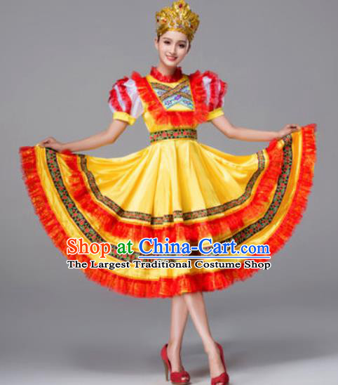 Russia Traditional Folk Dance Costumes Palace Yellow Dress for Women
