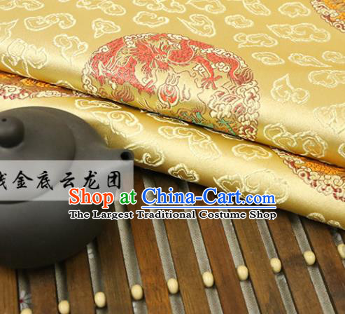 Golden Brocade Chinese Traditional Silk Fabric Material Classical Dragon Pattern Design Satin Drapery
