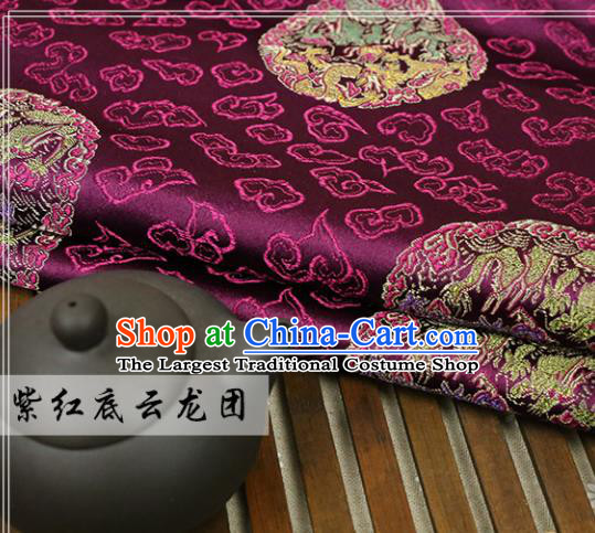 Purple Brocade Chinese Traditional Silk Fabric Material Classical Dragon Pattern Design Satin Drapery