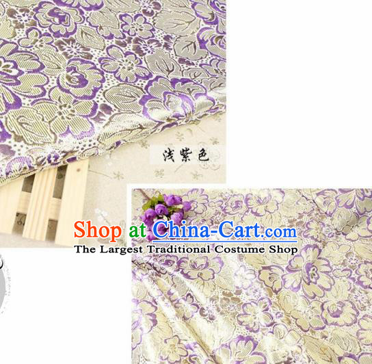 Chinese Traditional Purple Brocade Classical Peony Flowers Pattern Design Silk Fabric Material Satin Drapery
