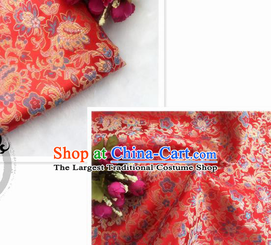 Chinese Traditional Red Brocade Classical Flowers Pattern Design Silk Fabric Material Satin Drapery