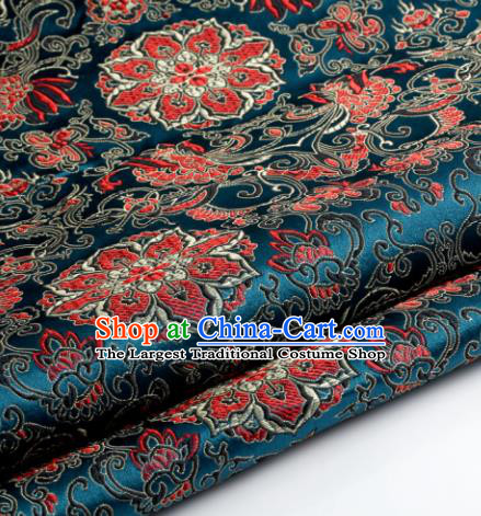 Chinese Traditional Tang Suit Navy Brocade Classical Lotus Pattern Dragons Design Silk Fabric Material Satin Drapery