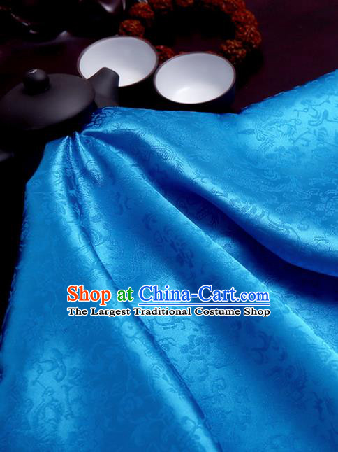Chinese Traditional Blue Brocade Classical Pattern Design Tang Suit Silk Fabric Material Satin Drapery