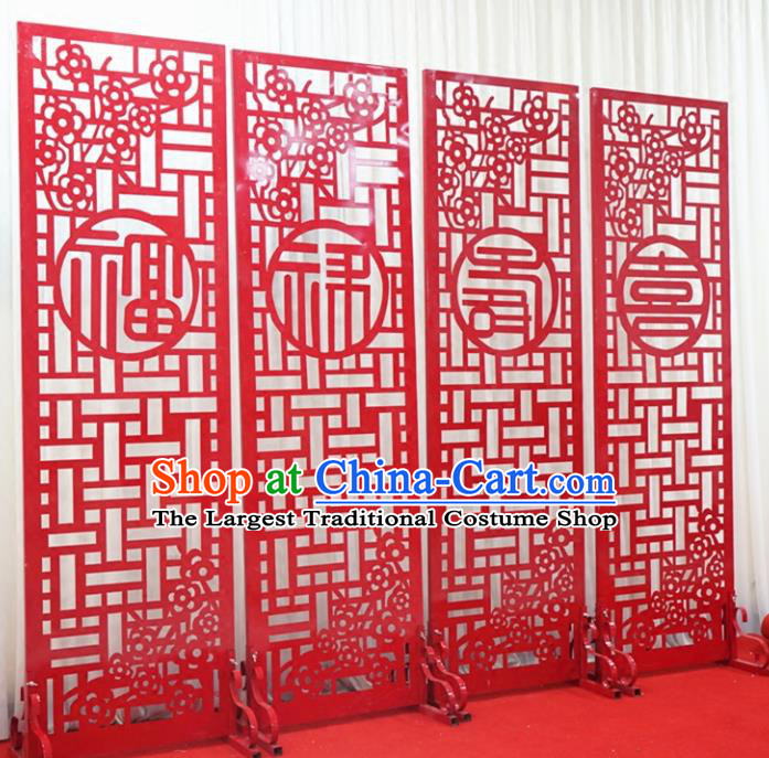 Chinese Traditional Wedding Folding Screen Films Props Red Iron Floor Screen