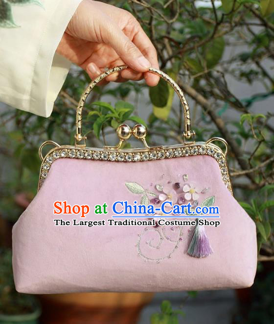 Chinese Traditional Handmade Embroidered Bags Retro Pink Handbag for Women