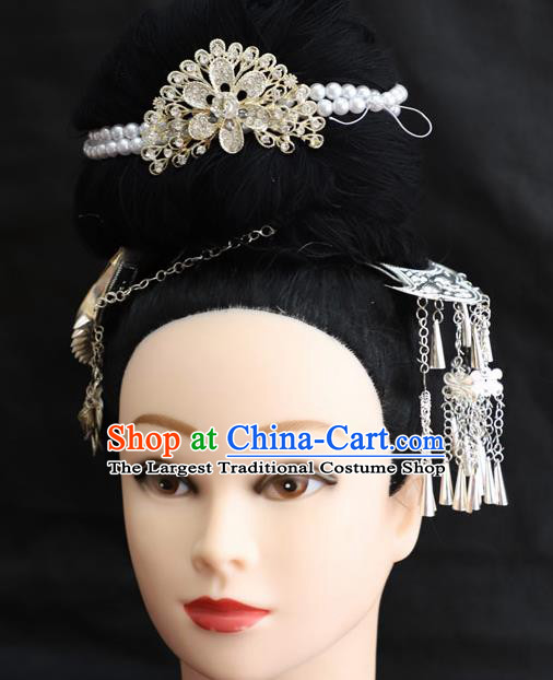Chinese Traditional Miao Nationality Hair Accessories Sliver Hairpins Complete Set for Women