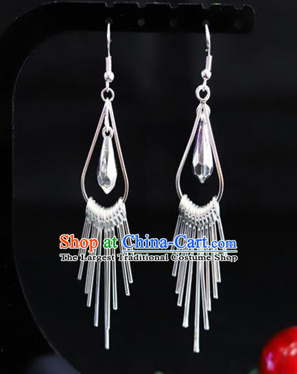 Chinese Traditional Miao Nationality Ear Accessories Wedding Sliver Earrings for Women