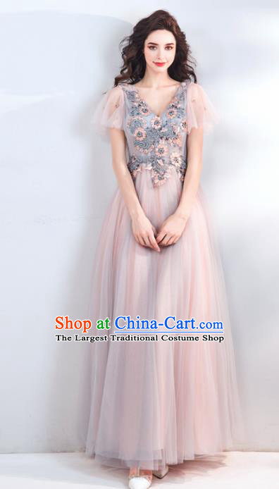 Top Grade Handmade Catwalks Costumes Compere Pink Full Dress for Women