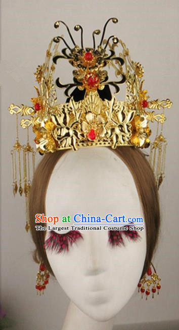 Chinese Traditional Bride Hair Accessories Ancient Golden Wedding Phoenix Coronet Hairpins for Women