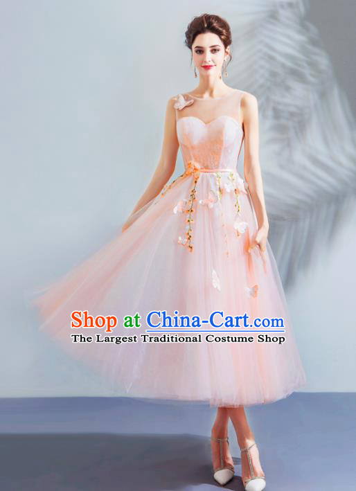 Top Grade Handmade Compere Costume Catwalks Pink Veil Short Formal Dress for Women