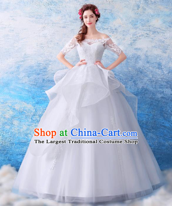 Top Grade Princess Fancy White Wedding Dress Handmade Wedding Gown for Women