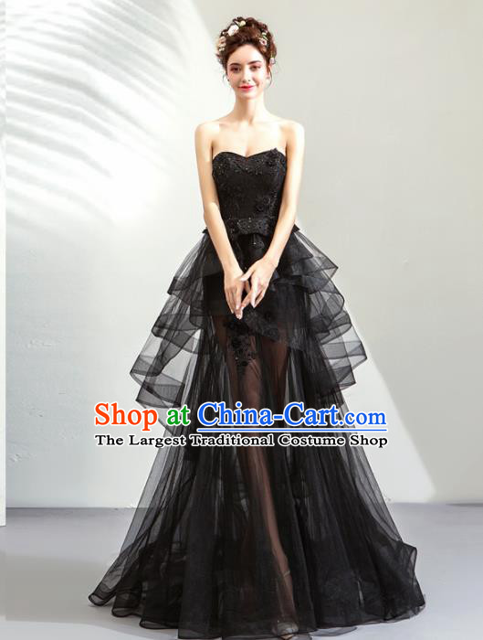 Top Grade Handmade Compere Costumes Catwalks Black Veil Formal Dress for Women