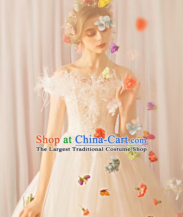 Top Grade Princess Wedding Dress Handmade Fancy White Feather Wedding Gown for Women