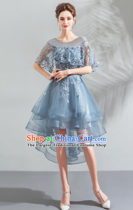 Top Grade Compere Costume Handmade Catwalks Bride Blue Veil Formal Dress for Women