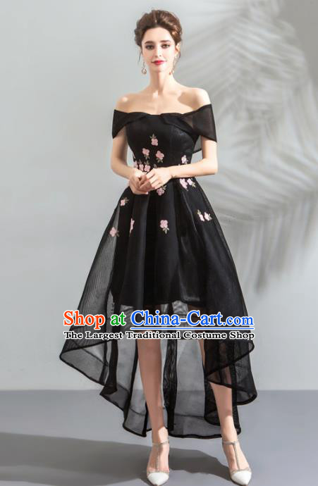 Top Grade Compere Black Veil Formal Dress Handmade Catwalks Bride Costume for Women
