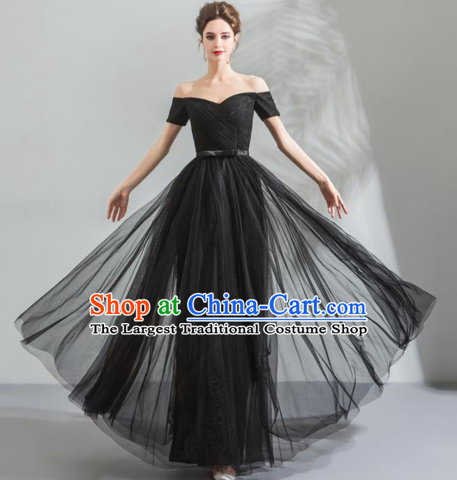 Top Grade Compere Black Formal Dress Handmade Catwalks Bride Costume for Women
