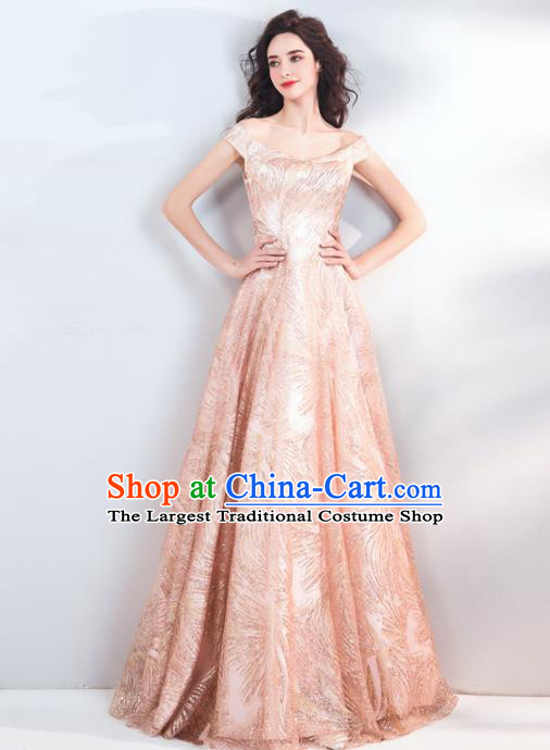 Top Grade Compere Pink Formal Dress Handmade Catwalks Bride Costume for Women