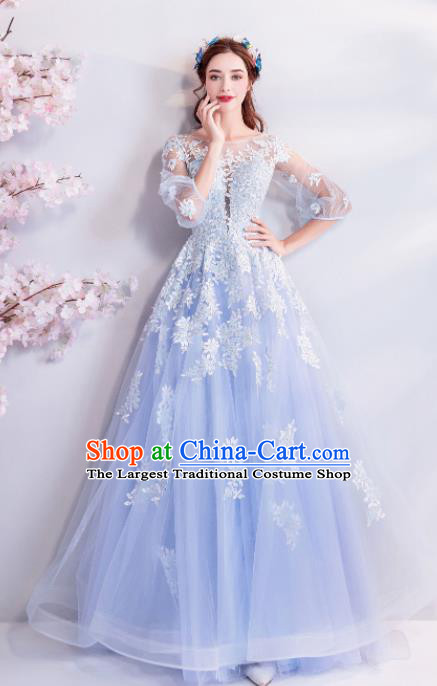 Handmade Top Grade Princess Wedding Dress Fancy Blue Lace Wedding Gown for Women