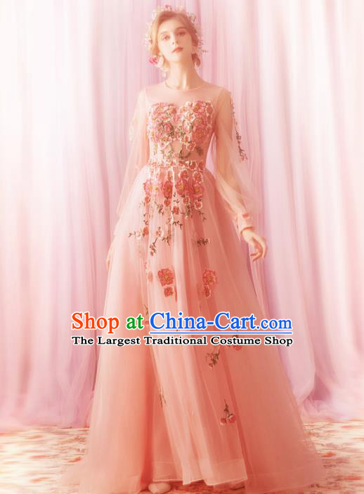 Top Grade Handmade Compere Costume Catwalks Pink Veil Formal Dress for Women