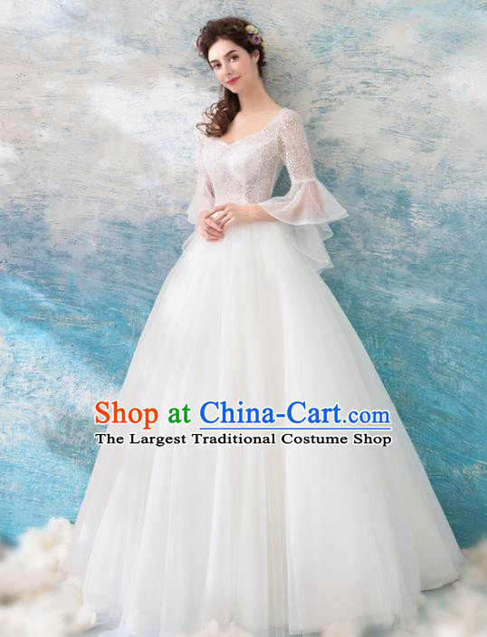 Handmade Princess White Veil Wedding Dress Fancy Embroidered Wedding Gown for Women