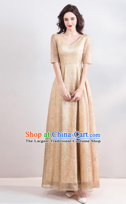 Top Grade Compere Costume Handmade Catwalks Golden Formal Dress for Women