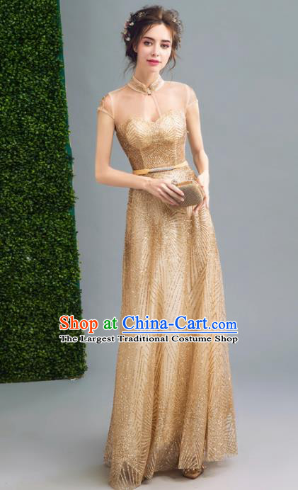 Top Grade Golden Formal Dress Compere Costume Catwalks Evening Dress for Women
