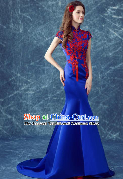 Chinese Traditional Full Dress Royalblue Silk Cheongsam for Women