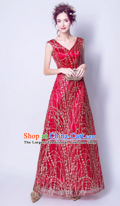 Handmade Red Evening Dress Compere Costume Catwalks Angel Full Dress for Women
