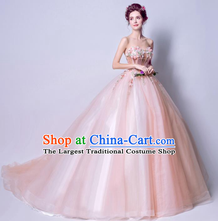 Handmade Bride Costume Princess Pink Wedding Dress Fancy Wedding Gown for Women