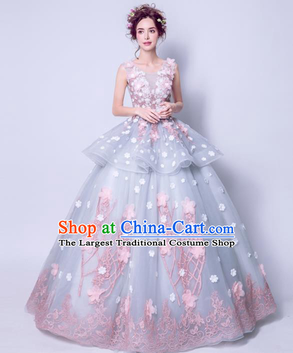Handmade Bride Wedding Dress Princess Costume Blue Fancy Wedding Gown for Women