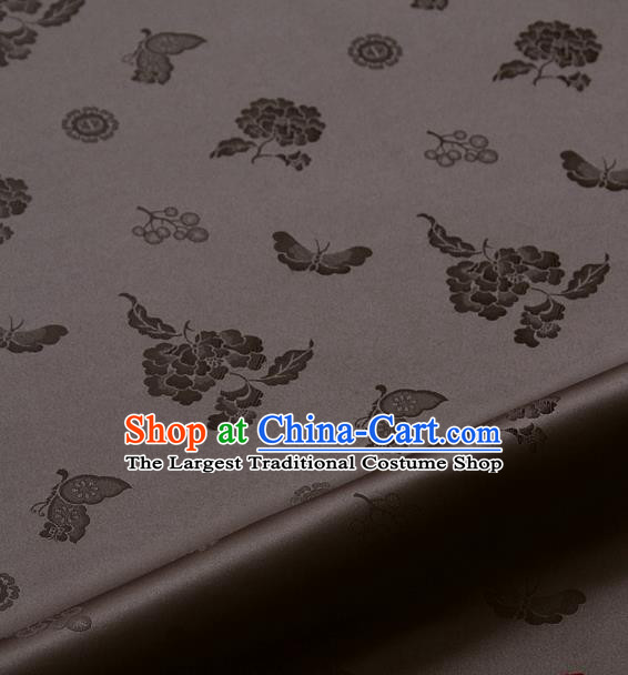Asian Korean Traditional Brown Brocade Fabric Classical Butterfly Peony Pattern Silk Fabric Hanbok Silk Material