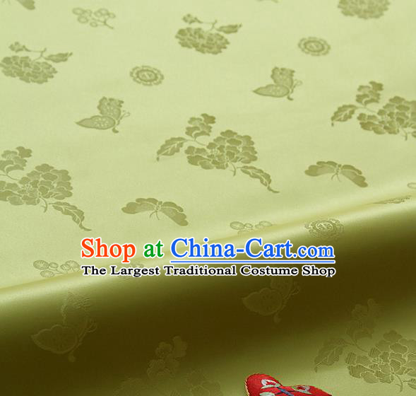 Asian Korean Traditional Golden Brocade Fabric Classical Butterfly Peony Pattern Silk Fabric Hanbok Silk Material