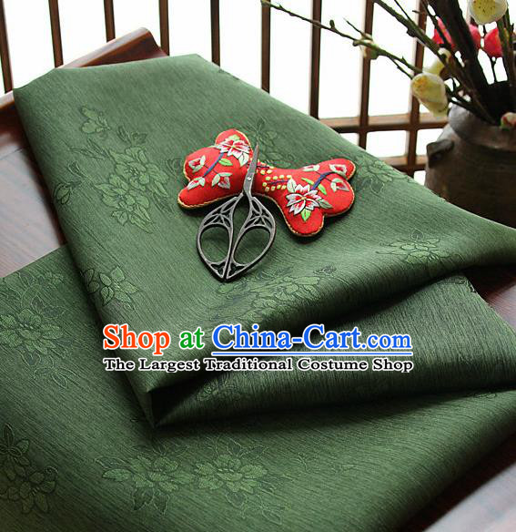 Asian Korean Traditional Olive Green Tajung Fabric Classical Pattern Thin Tough Silk Fabric Hanbok Silk Material