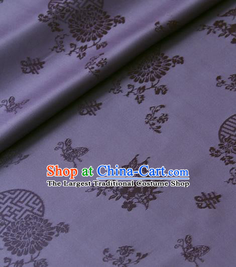 Asian Traditional Palace Drapery Korean Hanbok Royal Butterfly Pattern Purple Brocade Satin Fabric
