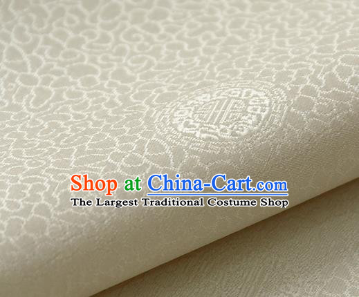 Asian Korean Ancient Costume White Brocade Traditional Palace Pattern Satin Fabric Silk Fabric Material